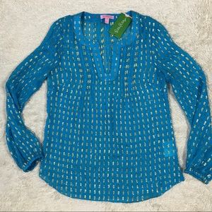 Lilly Pulitzer Colby Crinkle Silk Blouse XS